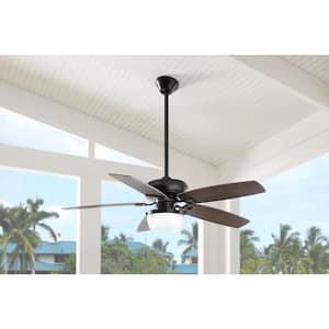 Baywood 52 in. Indoor/Outdoor LED Matte Black Wet Rated Downrod Ceiling Fan with Light Kit