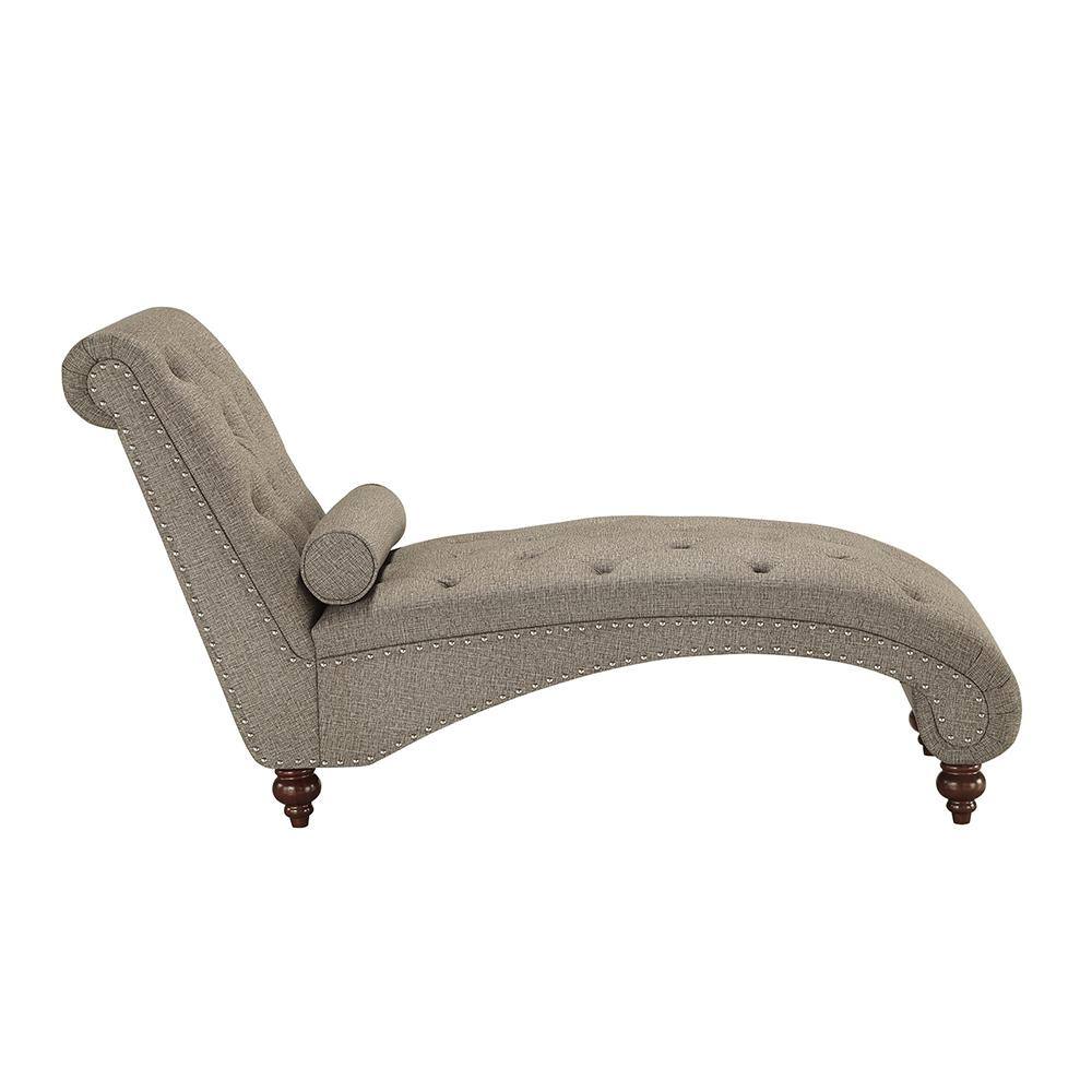 Bonne Brown Tufted Chaise with Bolster Pillow and Nailhead Trim