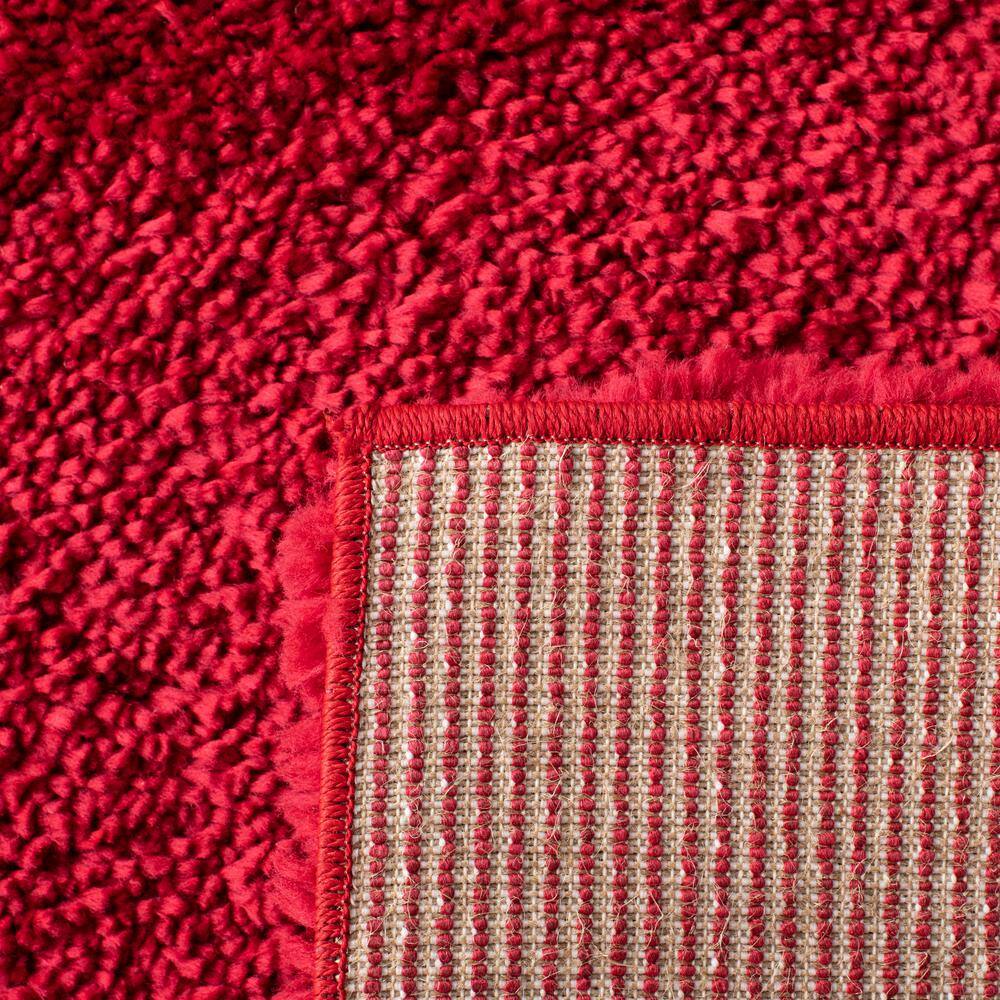 Red 6' x 9' Solid Shag Synthetic Area Rug
