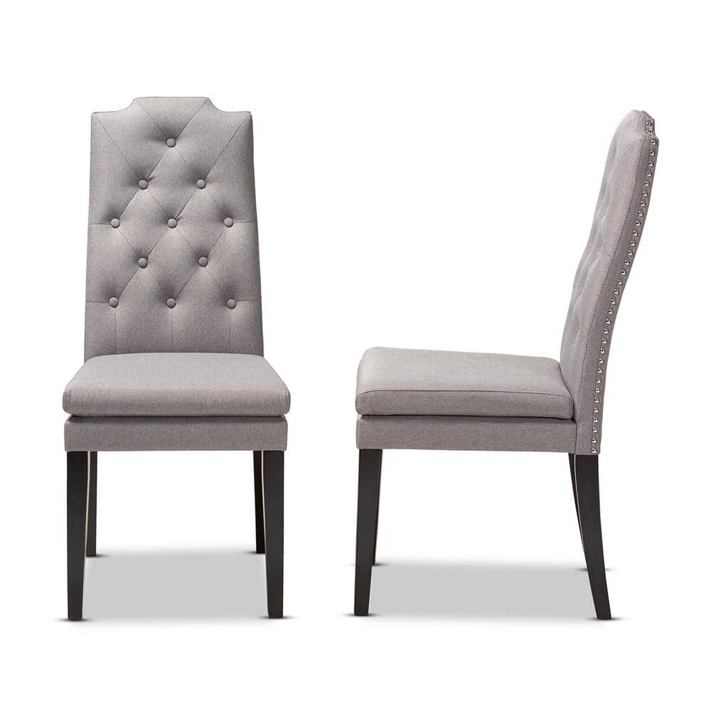 Gray Button Tufted High Back Wood Side Chair Set