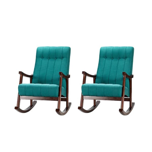 JAYDEN CREATION Fulgencio Teal Rocking Chair with Solid Wooden Base (Set of 2)
