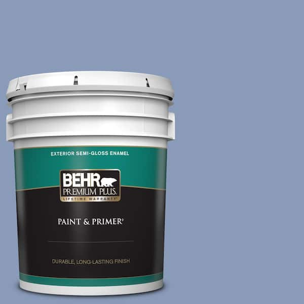 BEHR PREMIUM PLUS 5 gal. #610D-5 Blueberry Popover Semi-Gloss Enamel Exterior Paint & Primer