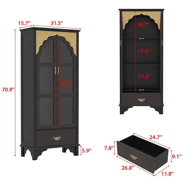 FUFU&GAGA 70.9 in. H Brown Paint Finish Wooden Storage Cabinet