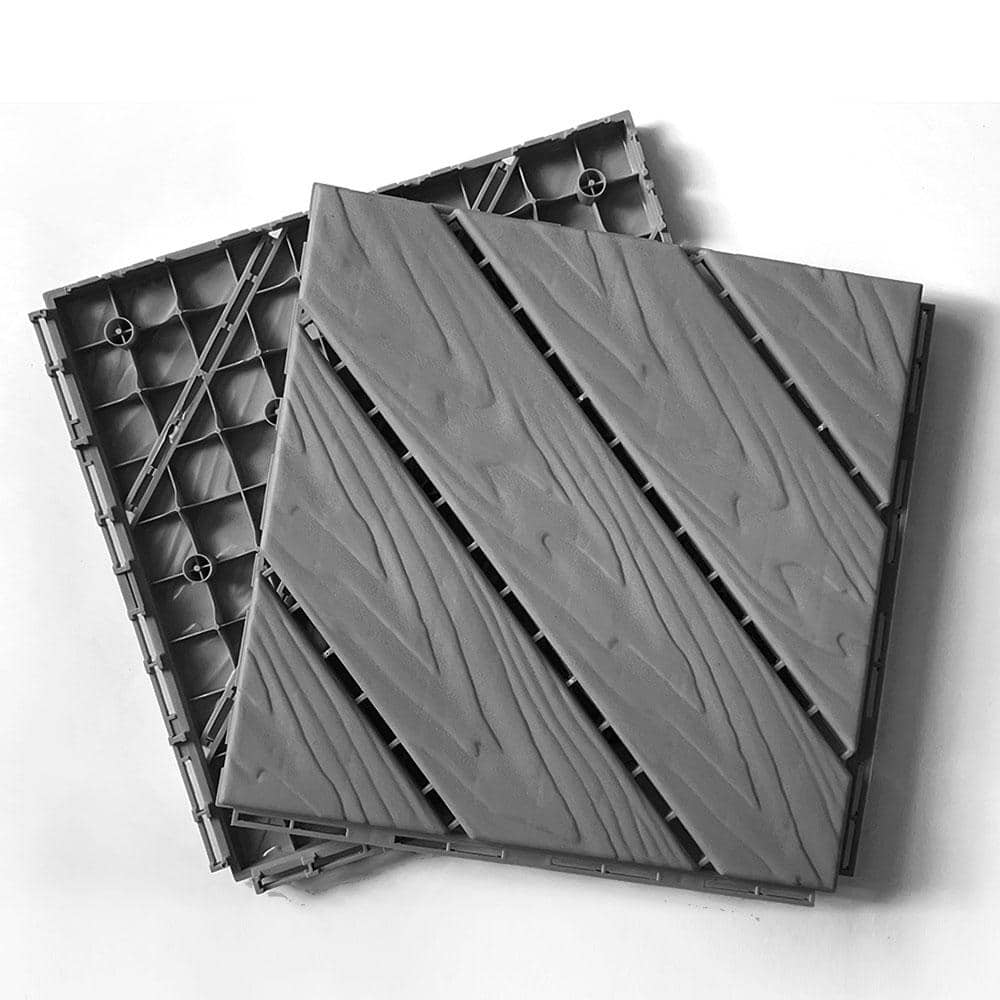 Afoxsos 1 ft. x 1 ft. Dark Gray Plastic Composite Deck Tiles Set, All