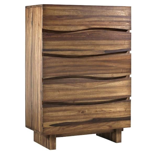 Benjara 18 in. Brown 5-Drawer Wooden Chest of Drawers