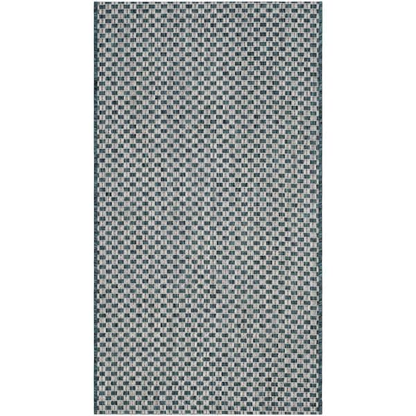 SAFAVIEH Courtyard Turquoise/Light Gray Doormat 3 ft. x 5 ft. Solid Indoor/Outdoor Patio Area Rug