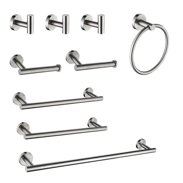 9-Piece Wall Mount Stainless Steel Bathroom Towel Rack Set in Brushed Nickel