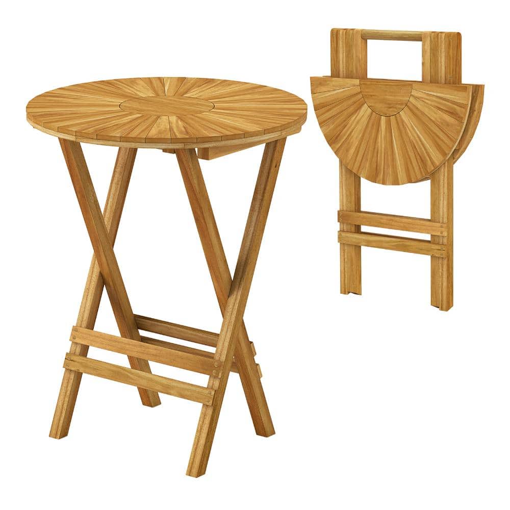 Round Teak Wood Folding Outdoor Side Table with Slatted Tabletop X Frame Patio End Table price history on PriceWatchPro