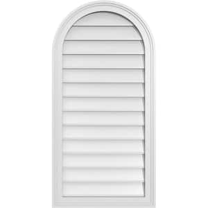 20 in. x 40 in. Round Top Surface Mount PVC Gable Vent: Decorative with Brickmould Frame