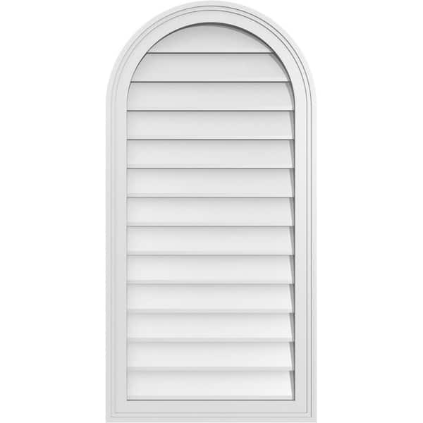 Ekena Millwork 20 in. x 40 in. Round Top Surface Mount PVC Gable Vent: Decorative with Brickmould Frame