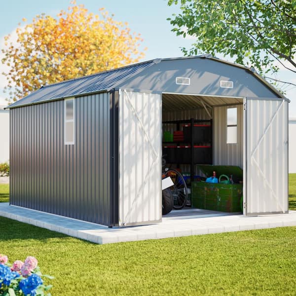 10 ft. W x 12 ft. D Gray Metal Outdoor Storage Shed with Foundation and  Windows（120 sq. ft.)