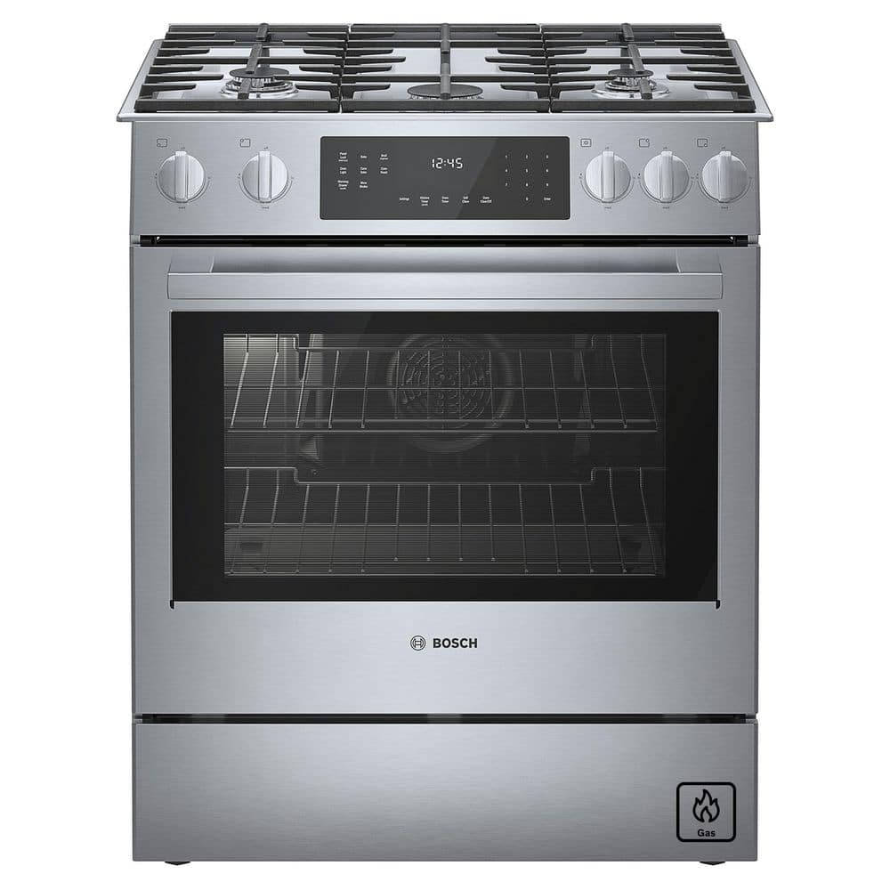 800 Series 30 in. 5 Burner Slide-In Gas Range in Stainless Steel with 4.8 cu. Ft. True Convection and Self-Cleaning Oven