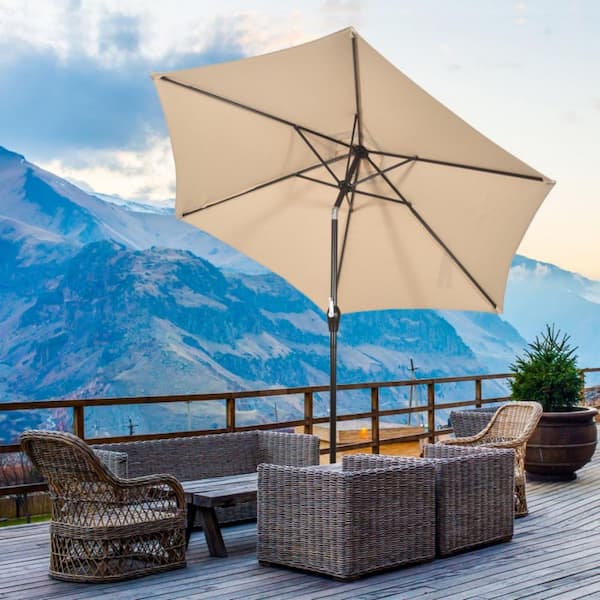 10 ft. Steel Market Tilt Outdoor Patio Umbrella in Beige with Crank