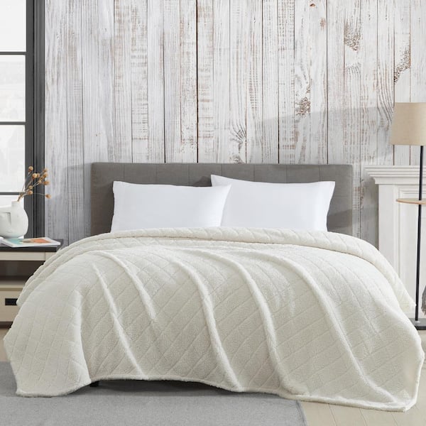 Coleman Off White King Reversible Sherpa & Faux Fur Polyester Throw Blanket