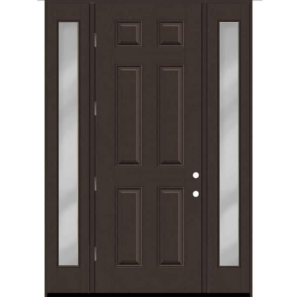 Regency 68 in. x 96 in. 6 Panel RHOS Hickory Stain Mahogany Fiberglass Prehung Front Door w/Clear14in. SLs 6-9/16