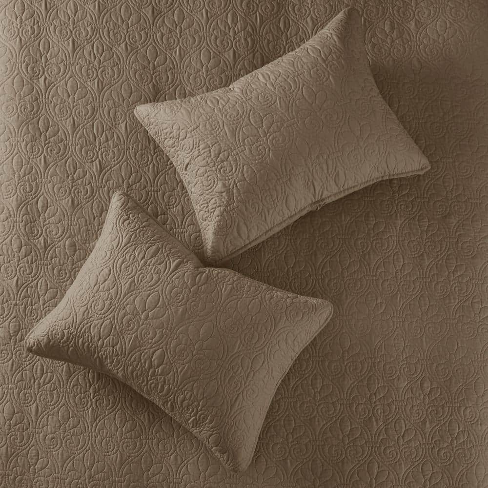 Mocha King Reversible Microfiber Coverlet Set