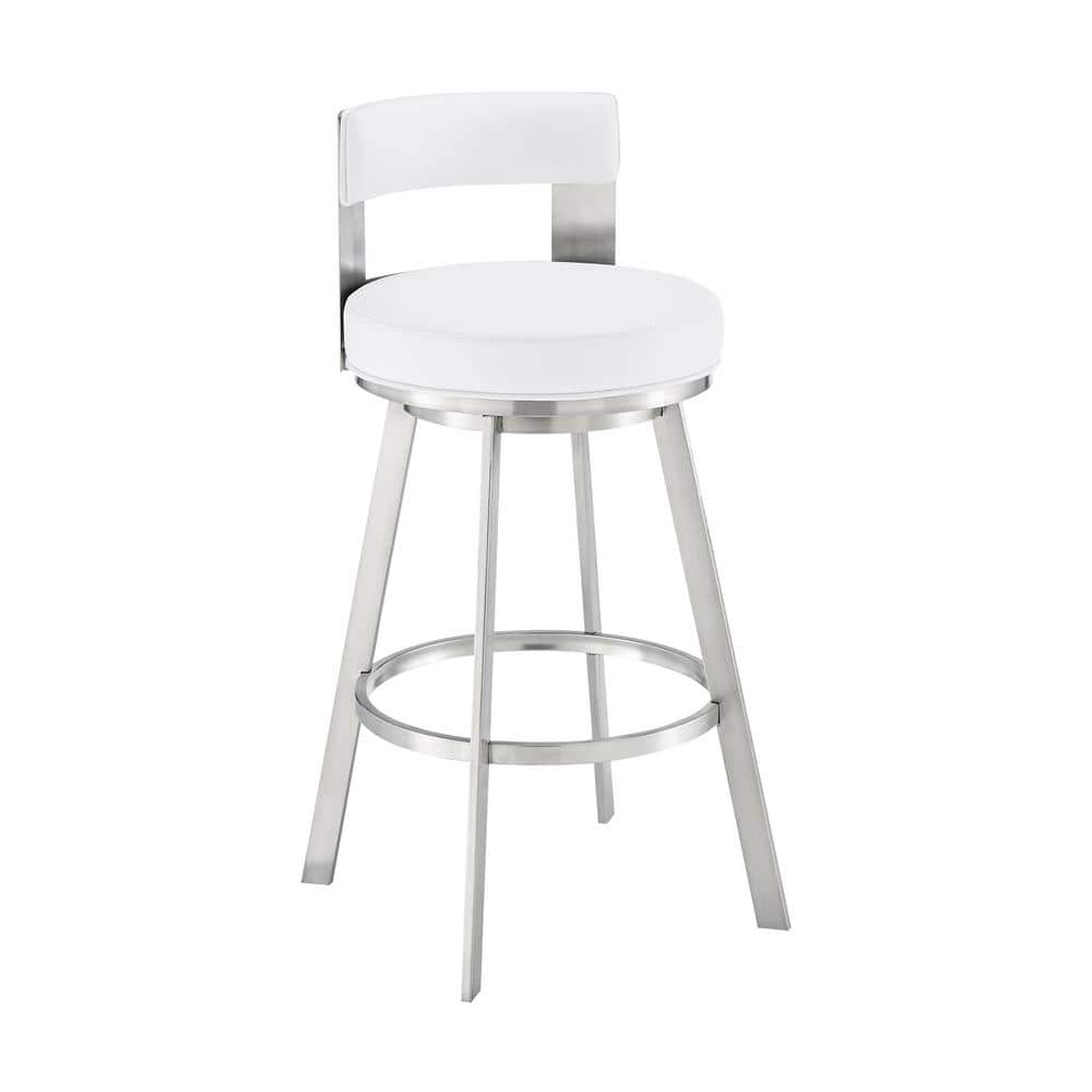 White Faux Leather Swivel Counter Stool with Metal Frame