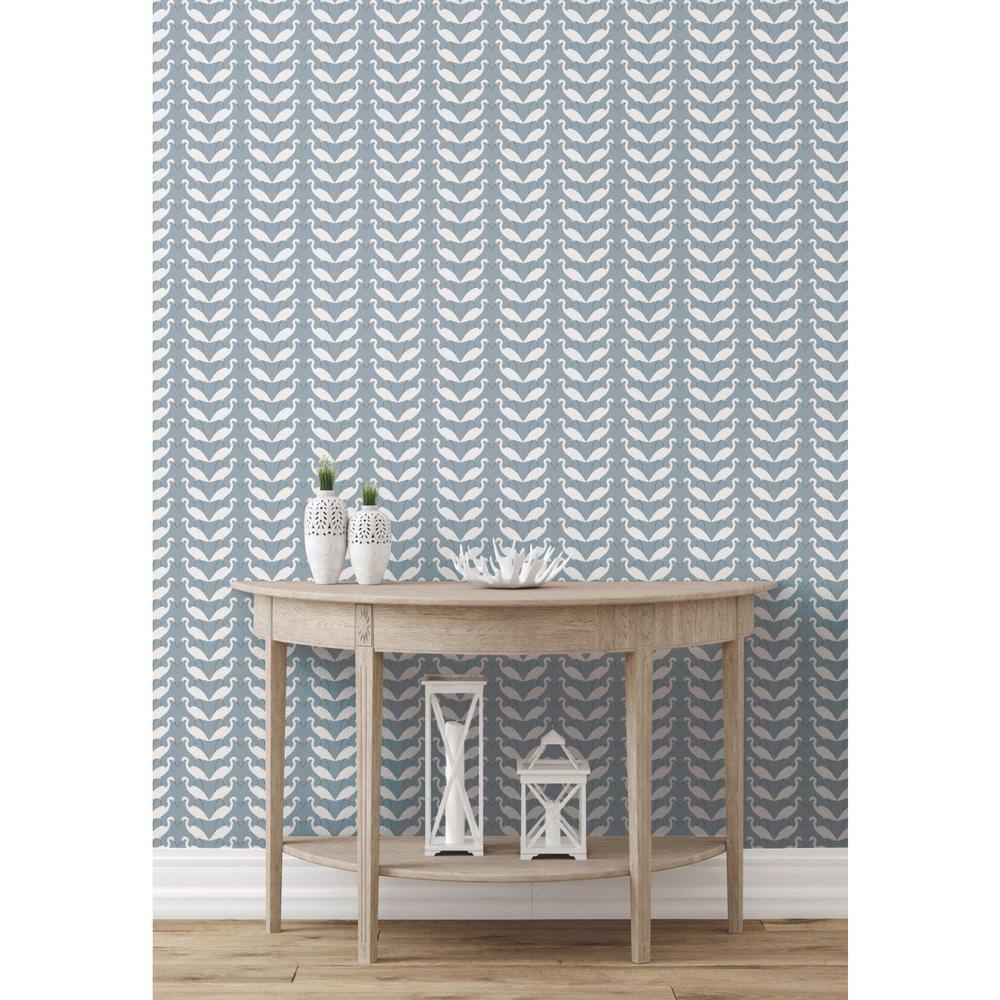 Elegant Blue and White Bird Pattern Peel & Stick Wallpaper