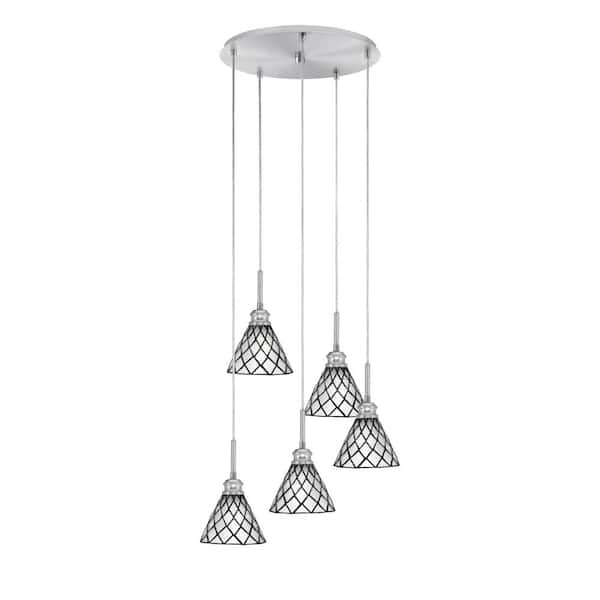 Unbranded Albany 60-Watt 19.5 in. 5-Light Brushed Nickel Cord Pendant Light Diamond Ice Art Glass Shade