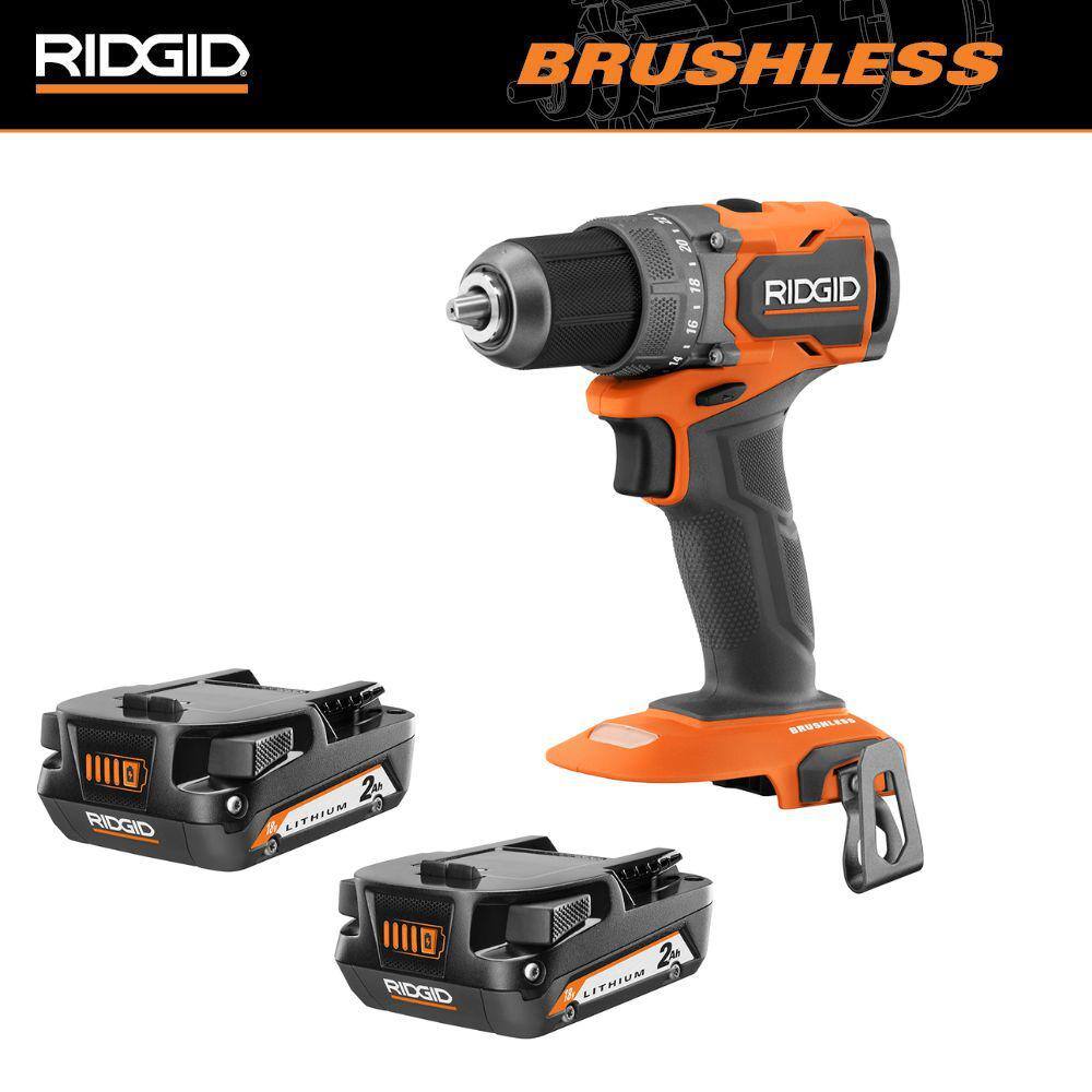 RIDGID 18V SubCompact Brushless 1/2 in. Drill/Driver with (2) 2.0 Ah Compact Lithium-Ion Batteries -  R870128400802P