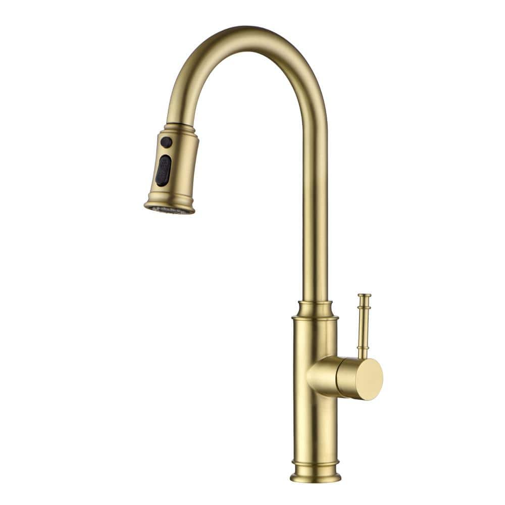 Single Handle Pull Down Sprayer Kitchen Faucet with Pull Out Spray Wand in Brushed Gold -  SUMERAIN, S6132P-BG-HD