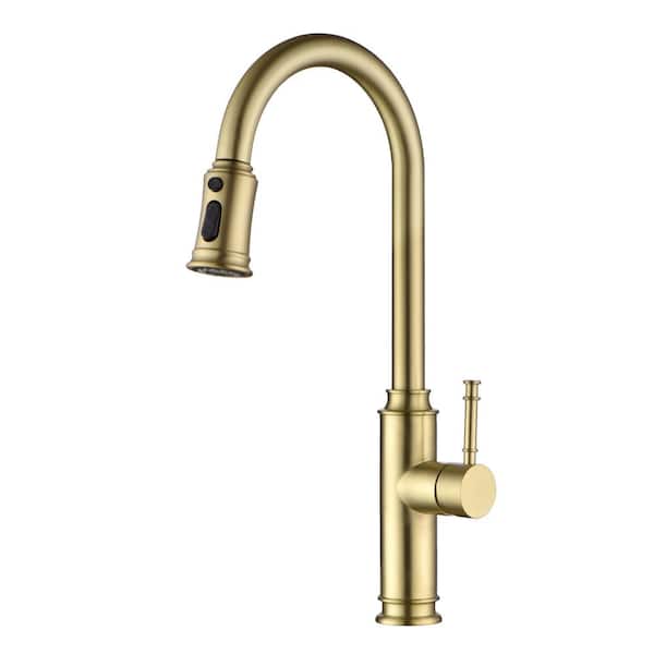 Single Handle Pull Down Sprayer Kitchen Faucet with Pull Out Spray Wand in Brushed Gold