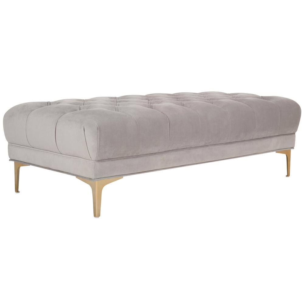 Luxurious Grey Velvet and Brass Tufted 54" Bench