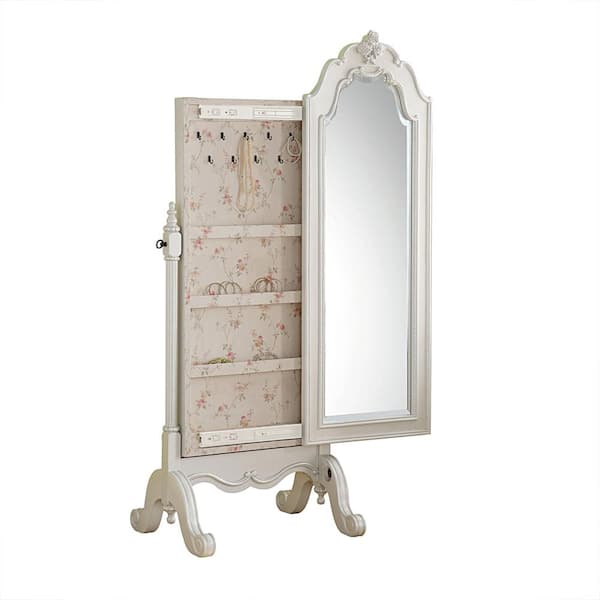 Acme Furniture Edalene Pearl White Finish Metal Free Standing 20 in. W Jewelry Armoire