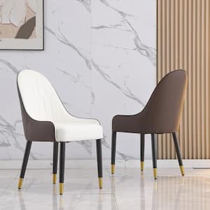 Beige PU Leather Dining Chair with Solid Wood Metal Legs (Set of 2)