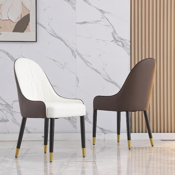 Magic Home Beige PU Leather Dining Chair with Solid Wood Metal Legs (Set of 2)