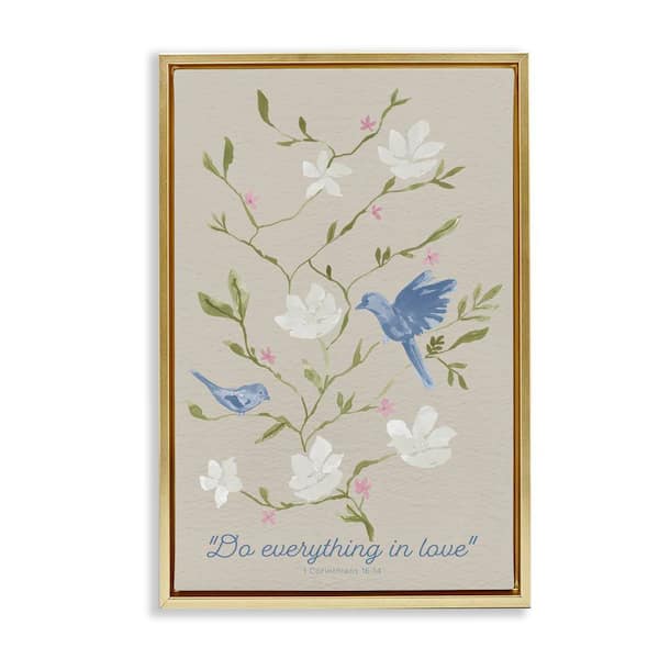 Stupell Industries Floral Do Everything In Love by Lucille Price Gold Floater Frame Typography Graphic Art Print 25 in. x 17 in.