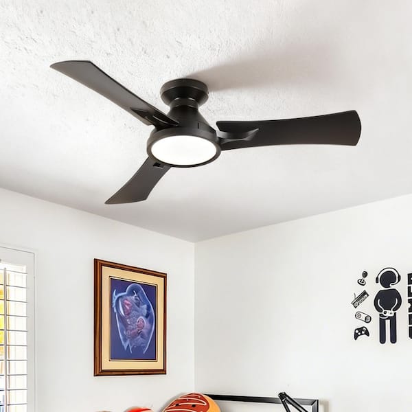Modern 42 in. Black 3-Plywood Blades Flush Mount Standard Ceiling Fan with Full Spectrum LED Light and Remote Included