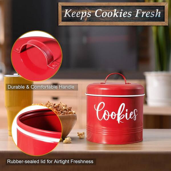 Wudkey 1 Piece Red Cookie Jar for Kitchen Counter, Vintage Cookie