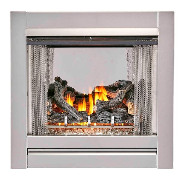 Duluth 32 in. Vent Free Stainless Outdoor Gas Fireplace Insert With Fire Glass Media and