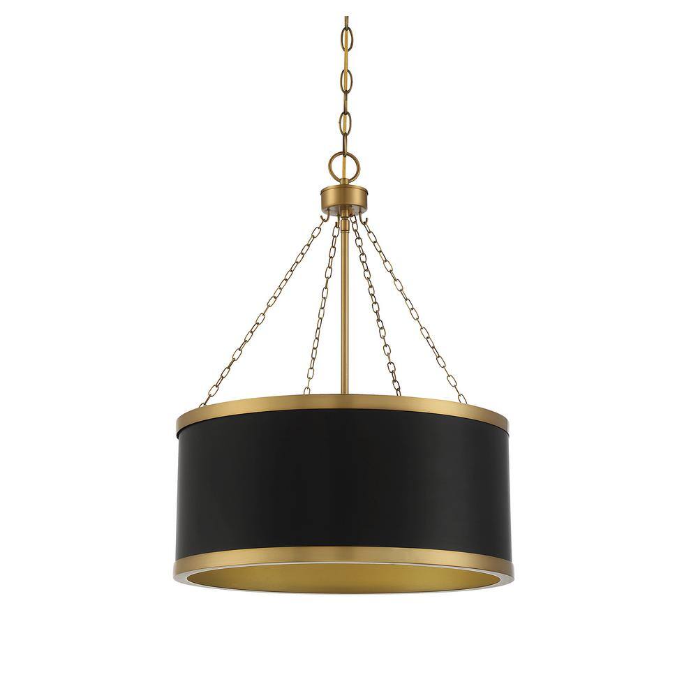 Delphi Vintage Hollywood 6-Light Black and Warm Brass Drum Pendant