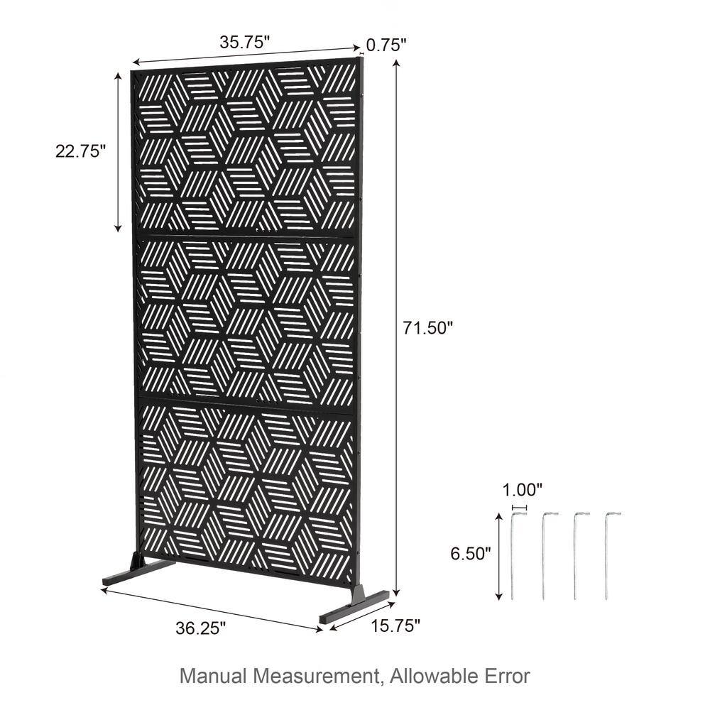 Black Matte Geometric Pattern Steel Privacy Screen Divider