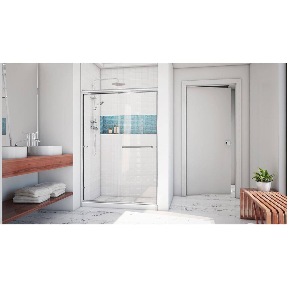 Chrome 44-48" W x 70.38" H Semi-Frameless Sliding Shower Door