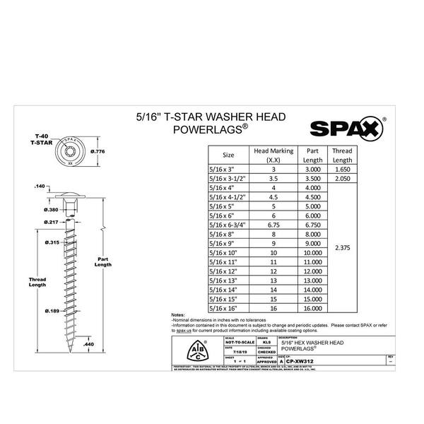 SPAX 5/16 in. x6-3/4 in. Exterior Washer Head Structural Wood Lag