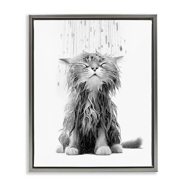 Kitten Bathroom Splash by Annalisa Latella Gray Floater Frame Graphic Art Print Animal 31 in. x 25 in.