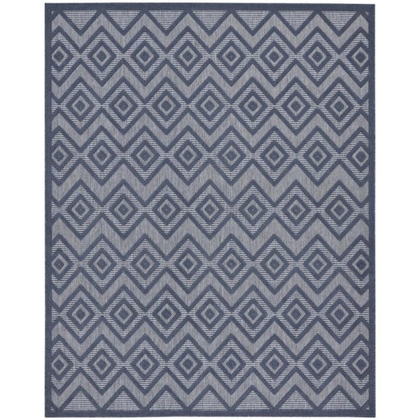 Navy Blue 7 ft. x 10 ft. Woven Abstract Polyester Rectangle Indoor/Outdoor Area Rug