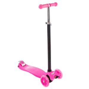 3-Wheel Pink Kick Scooter with LED Light-up Wheels