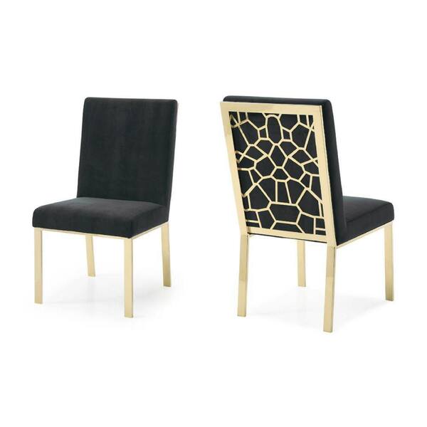 Benjara Modern Black And Gold Metal And Fabric Abstract Design Dining ...