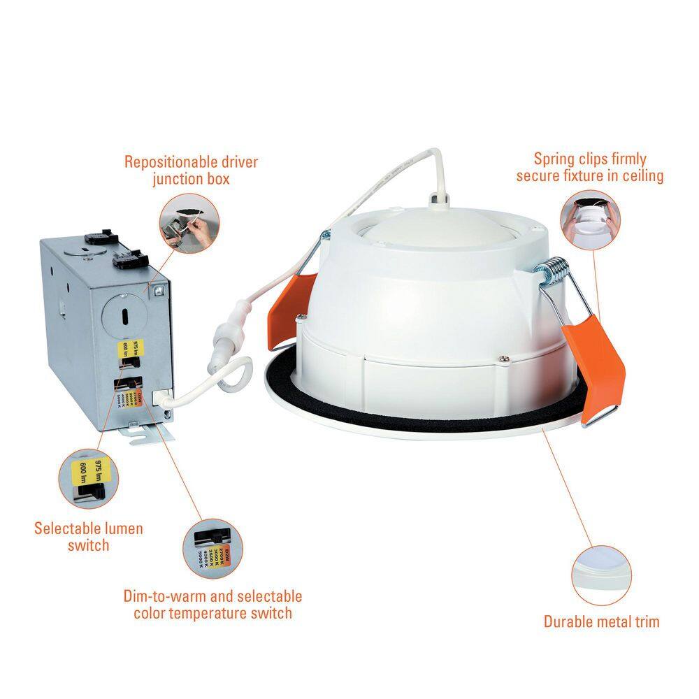 White Aluminum 6-Inch Adjustable LED Downlight with Selectable Color Temperatures