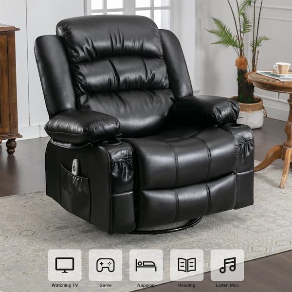 AndMakers 39.76 in. W Black Leather Recliner with Rocking