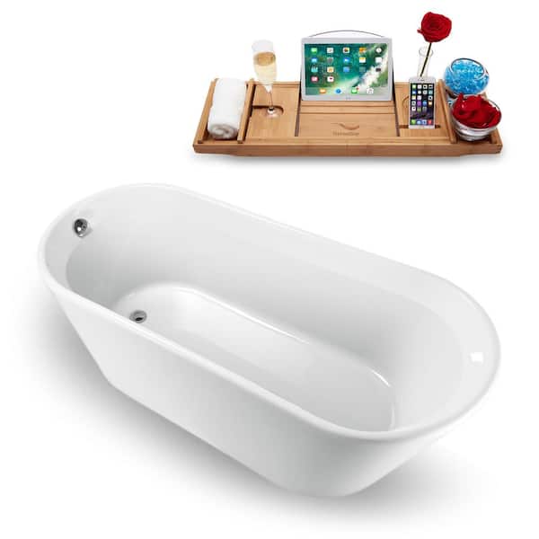 61 in. Acrylic, Fiberglass Flatbottom Non-Whirlpool Bathtub in Glossy White 61 in. Acrylic, Fiberglass Flatbottom Non-Whirlpool Bathtub in Glossy White