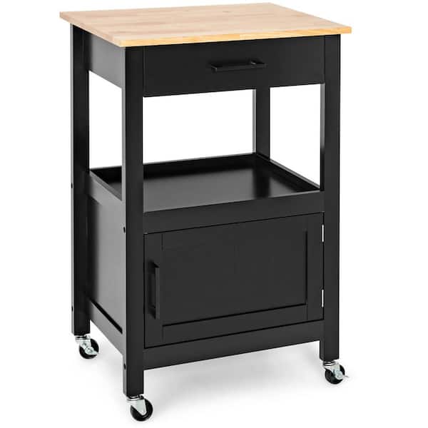 Costway Black Rolling Kitchen Island Cart on Wheels Bar Serving Trolley with Drawer Cabinet