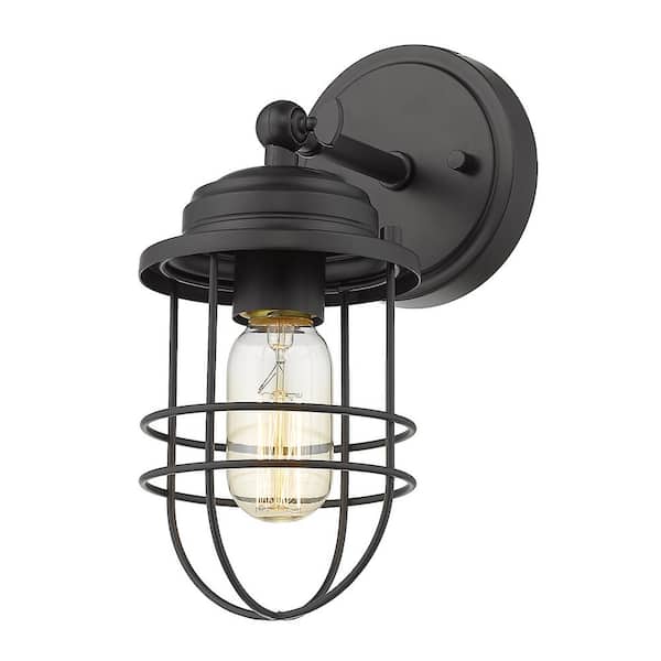 Golden Lighting Seaport Collection 1-Light Black Sconce Bath Vanity Light