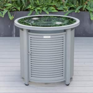 Walbrooke Grey Modern Round Tank Holder Table with Tempered Glass Top and Powder Coated Aluminum Slats Design