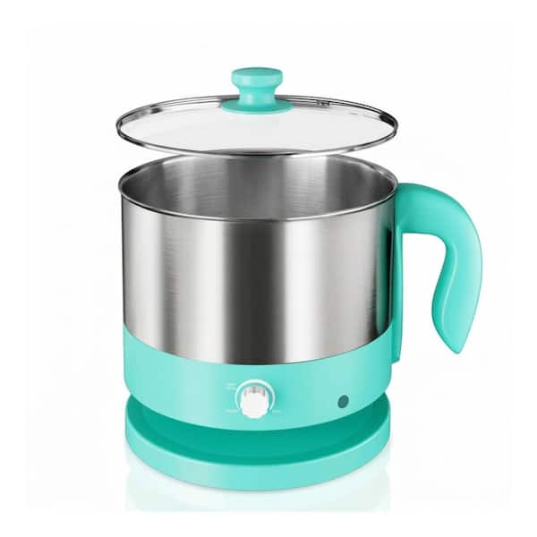 1-Piece Turquoise Electric Hot Pot Stainless Steel, Temp Control, Keep Warm, Boil-Dry, Multi-Use Cooker