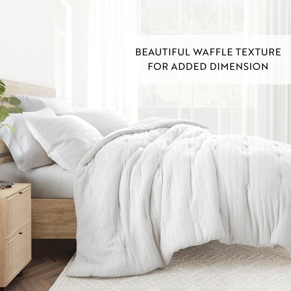 Twin White Organic Down Alternative Waffle Weave Comforter Set